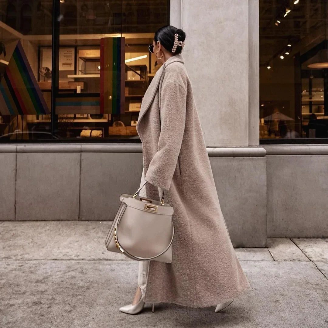 Manteau Long en Polaire avec Col Tailleur pour Femme