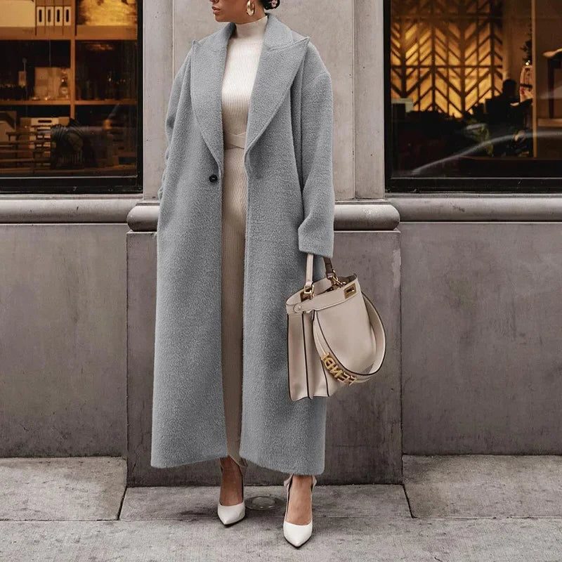 Manteau Long en Polaire avec Col Tailleur pour Femme