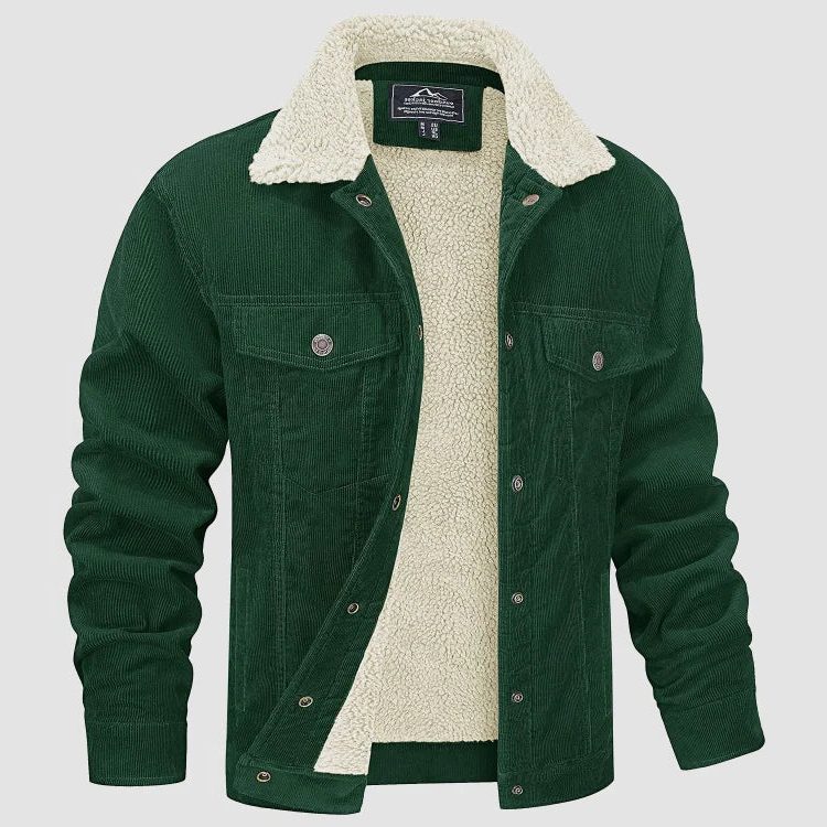 Veste en Velours Côtelé avec Col Sherpa pour Homme - Vert