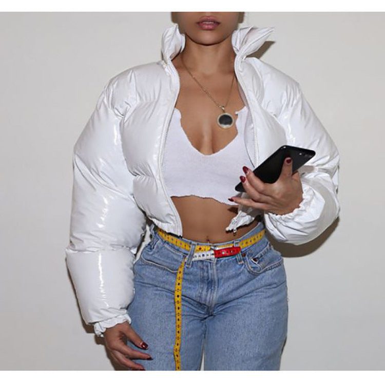 Veste Matelassée Brillante à Col Montant pour Femme - Blanc éclatant