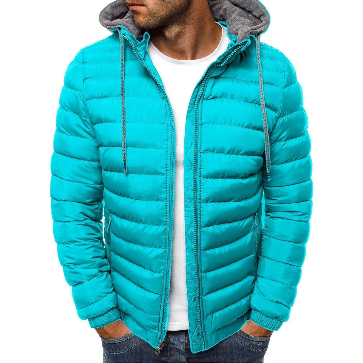 Veste Matelassée à Capuche Amovible pour Homme - Bleu