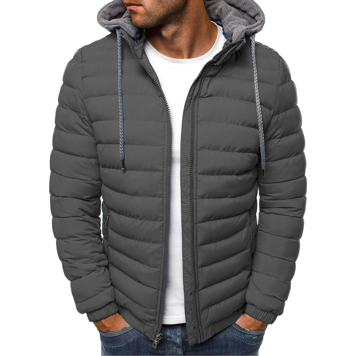 Veste Matelassée à Capuche Amovible pour Homme - Gris