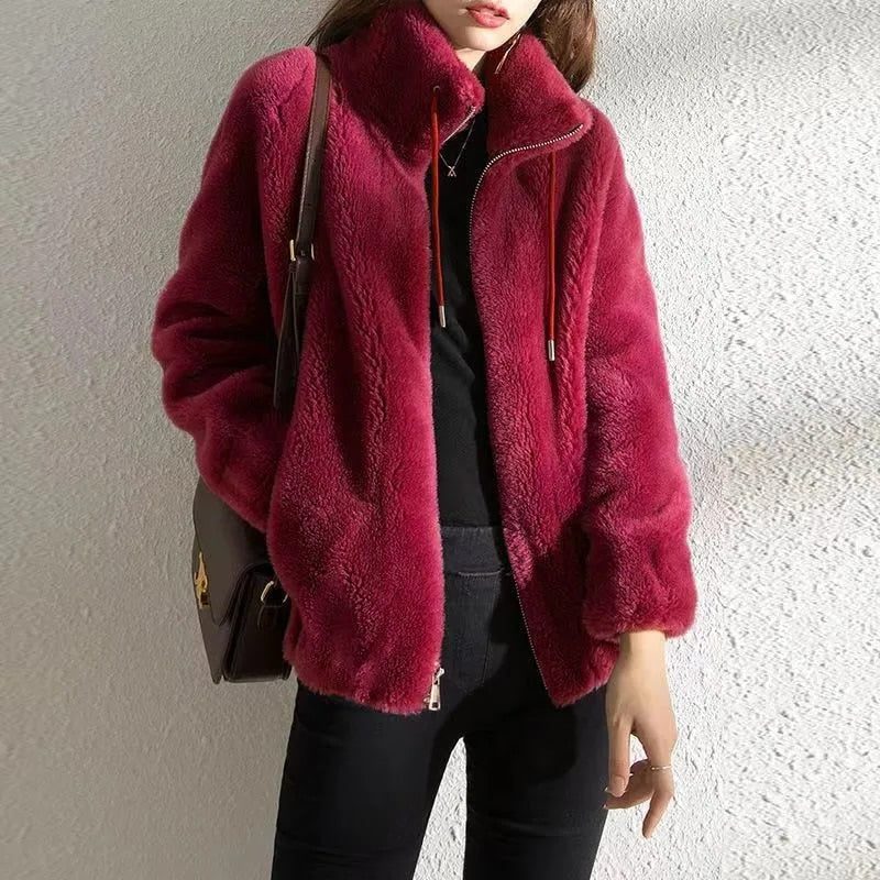 Veste Polaire Oversize pour Femme - Rouge