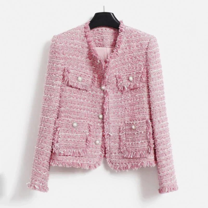Veste Tweed Bouclé Manches Longues pour Femme - Rose